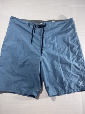 Hurley Mens Blue Grey Board Shorts Swim Trunks Size 36 Back Pocket Logo